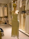 Cyra's Satin Mid Bias Cut Dress w/ Lace Detail at Skirt Hem